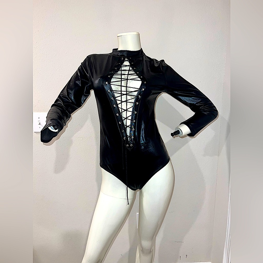 Black Front Lace Tied Bodysuit {NEVER WORN}